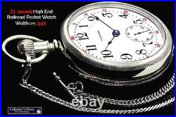 21 Jewels Display Case HIGH END Railroad Pocket Watch Waltham 845. Working