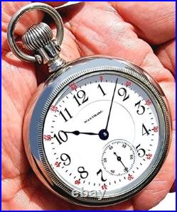21 Jewels Display Case HIGH END Railroad Pocket Watch Waltham 845. Working