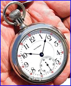 21 Jewels Display Case HIGH END Railroad Pocket Watch Waltham 845. Working