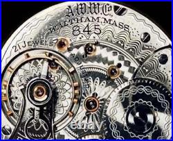 21 Jewels Display Case HIGH END Railroad Pocket Watch Waltham 845. Working