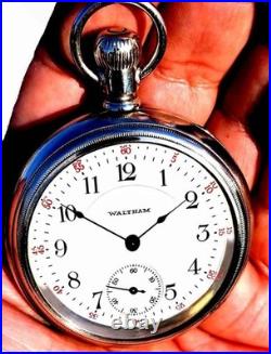 21 Jewels Display Case HIGH END Railroad Pocket Watch Waltham 845. Working