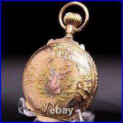 23 Jewel Riverside Maximus Waltham Pocket Watch in Multicolor Gold Stag Case