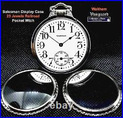 23 Jewels Salesman Display Case Railroad Pocket Watch Waltham VANGUARD