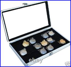 2 Pocket Watch Display Case Storage Box with 18 compartment glass top