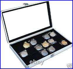 2 Pocket Watch Display Case Storage Box with 8 compartment glass top
