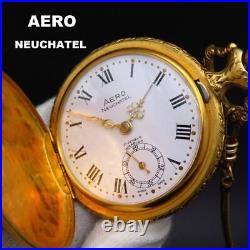 AERO NEUCHATEL Hand-wound Pocket Watch Hunter Case Gold Working Item From Japan