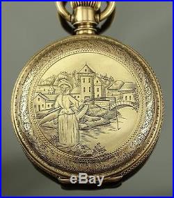 AMAZING ENGRAVED VICTORIAN ILLINOIS 16K SOLID GOLD HUNTER CASE POCKET WATCH 1884