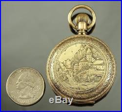 AMAZING ENGRAVED VICTORIAN ILLINOIS 16K SOLID GOLD HUNTER CASE POCKET WATCH 1884