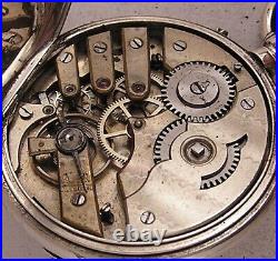 AMAZING HUNTER SILVER CASE 1880's Ancre GENEVE Pocket Watch Perfect Serviced