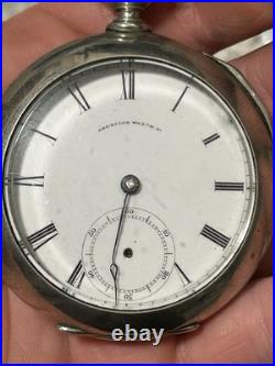 AMERICAN WATCH CO Waltham POCKET WATCH BLACK ROMAN NUMERALS In Deuber Watch Case