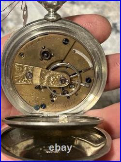 AMERICAN WATCH CO Waltham POCKET WATCH BLACK ROMAN NUMERALS In Deuber Watch Case