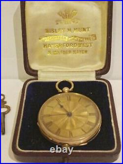 ANTIQUE 14CT GOLD POCKET WATCH. Open Face. 30.6 grams CASED. Key wind. WORKING