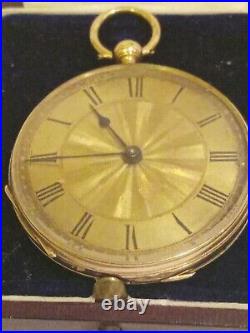 ANTIQUE 14CT GOLD POCKET WATCH. Open Face. 30.6 grams CASED. Key wind. WORKING