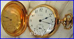 ANTIQUE 14k GOLD ELGIN POCKET WATCH & HUNTER CASE MONO