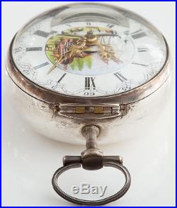 Antique 1785 Samson Verge Fusee Pair Case Pocket Watch Repousse Painted Dial