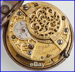 Antique 1785 Samson Verge Fusee Pair Case Pocket Watch Repousse Painted Dial