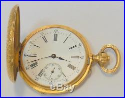 Antique 18k Gold Fancy Demi Hunter Hunter Case Swiss Pin Set Pocket Watch Nr