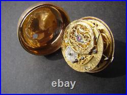 ANTIQUE 18k SOLID GOLD DIAMOND & ENAMEL PAIR CASED POCKET WATCH Cca. 1780 / BOX