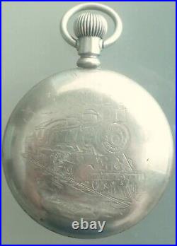 ANTIQUE 1908 WALTHAM SILVERODE POCKET WATCH TRAIN ON BACK CASE in Working Order