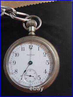 ANTIQUE 1908 WALTHAM SILVERODE POCKET WATCH TRAIN ON BACK CASE in Working Order