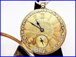 Antique B. W. Raymond Rr Grade 455 16s 18k Gold Cased & Scenery Dial Pocket Watch