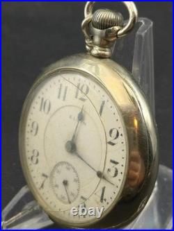ANTIQUE ELGIN 18 SIZE B. W. RAYMOND 19J GRADE 240 POCKET WATCH with SILVEROID CASE