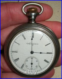 ANTIQUE ELGIN # 9884474 STERLING SILVER CASE With GREAT DESIGN WORKING! Vafo