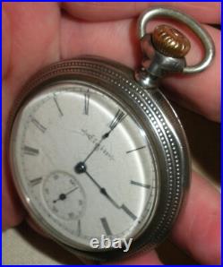 ANTIQUE ELGIN # 9884474 STERLING SILVER CASE With GREAT DESIGN WORKING! Vafo