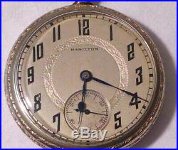 ANTIQUE HAMILTON 16 SIZE 21 JEWEL POCKET WATCH With 14K WHITE GOLD FILLED CASE