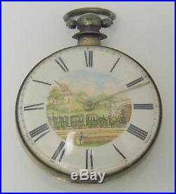 Antique Joseph Harley Fusee English Silver Pair Case Fancy Dial Pocket Watch
