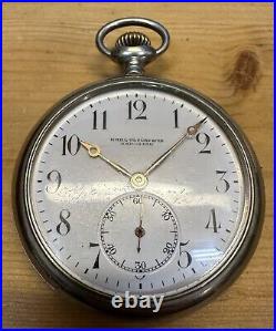 ANTIQUE MONTILIER For KARL OLSON KARLSTAD SWEDEN Nickel Case Pocket Watch