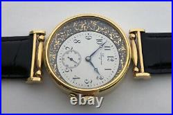 ANTIQUE Mechanical Mens Marriage Luxury Swiss Wristwatch Gilt case Enamel Dial