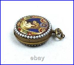 ANTIQUE POCKET WATCH ART DECO HANDMADE PAINTED LOVELY SCENES PRE 50s OMEGA CASE