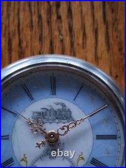 ANTIQUE SIZE 18 HARTFORD RAILROAD LOCOMOTIVE ETCHED LEVER SET 47mm BLUE FACE