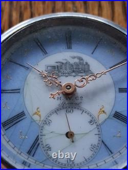 ANTIQUE SIZE 18 HARTFORD RAILROAD LOCOMOTIVE ETCHED LEVER SET 47mm BLUE FACE
