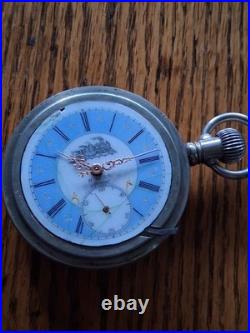 ANTIQUE SIZE 18 HARTFORD RAILROAD LOCOMOTIVE ETCHED LEVER SET 47mm BLUE FACE