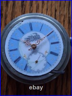 ANTIQUE SIZE 18 HARTFORD RAILROAD LOCOMOTIVE ETCHED LEVER SET 47mm BLUE FACE