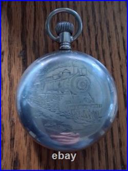 ANTIQUE SIZE 18 HARTFORD RAILROAD LOCOMOTIVE ETCHED LEVER SET 47mm BLUE FACE