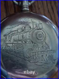 ANTIQUE SIZE 18 HARTFORD RAILROAD LOCOMOTIVE ETCHED LEVER SET 47mm BLUE FACE