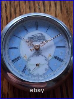 ANTIQUE SIZE 18 HARTFORD RAILROAD LOCOMOTIVE ETCHED LEVER SET 47mm BLUE FACE