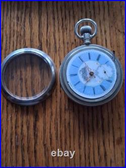 ANTIQUE SIZE 18 HARTFORD RAILROAD LOCOMOTIVE ETCHED LEVER SET 47mm BLUE FACE