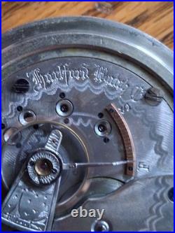 ANTIQUE SIZE 18 HARTFORD RAILROAD LOCOMOTIVE ETCHED LEVER SET 47mm BLUE FACE