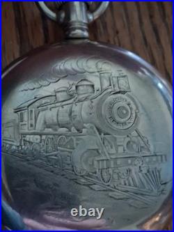 ANTIQUE SIZE 18 HARTFORD RAILROAD LOCOMOTIVE ETCHED LEVER SET 47mm BLUE FACE