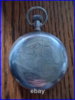 ANTIQUE SIZE 18 HARTFORD RAILROAD LOCOMOTIVE ETCHED LEVER SET 47mm BLUE FACE