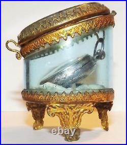 ANTIQUE VICTORIAN FRENCH SILVER LADY'S POCKET WATCH & FRENCH GLASS CASE damaged