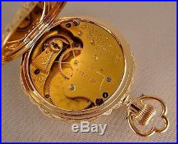 ANTIQUE WALTHAM 14kMULTICOLOR SOLID GOLD WITH DIAMONDS HUNTER CASE POCKET WATCH