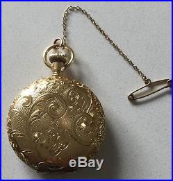 A. W. Co Waltham 18K Solid Gold Embossed Cased Manual Pocket Watch Working