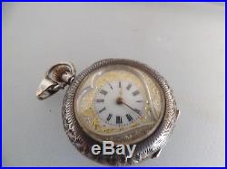 A fine antique silver 925 cased enamelled dial pocket watch with heart shape