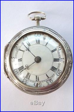 Amazing Antique Silver Repousse Pair Case Verge Fusee Pocket Watch 1769