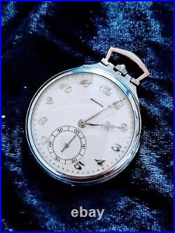 Amazing Good Shape ZENITH Art Deco Pocket Watch In Stainless Steel Case c. 1909